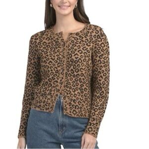 Marled Leopard Print Wool Blend Cardigan Size XS NWT